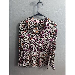 Chicos Womens Animal Print Button Front 3/4 Sleeve Collard Shirt Size 3